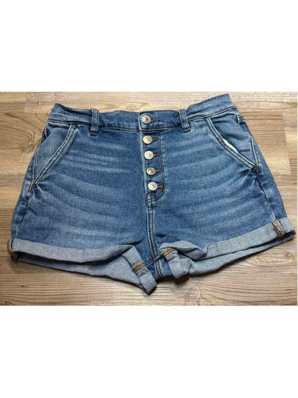Women's American Eagle Mom Jean Shorts Size 4 Blue Button Fly circa 2019
